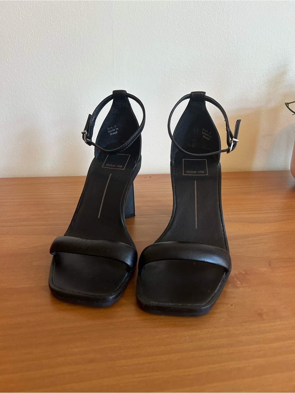 Dolce Vita Black Square-Toe Ankle Strap Block Heels